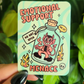 Card with DEVIL cartoon character in a bottle labeled 'Emotional Support Menace' 
