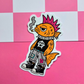 Waterproof vinyl sticker featuring a punk rock fish with a pink mohawk, combat boots, piercings, and a cigarette on a pink checkered background.