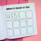 Activity page from Tiny Mishaps: A Chaotic Coloring Book encouraging children to draw and color ten cute woodland animals. Cute animal coloring book featuring mindful activities, creativity, and beginner-friendly coloring pages.