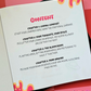 Open book with a colorful cover on a red background, featuring text about content chapters.