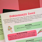 Work book page with forgiveness tools on a checkered background