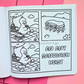 Comic-style page from Tiny Mishaps: A Chaotic Coloring Book featuring a duck enjoying a picnic before a group of ants steals its sandwich. Cute animal coloring book designed for relaxation, mindfulness, and funny coloring adventures.