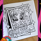 Coloring page with a alien face and 'Self Love' 