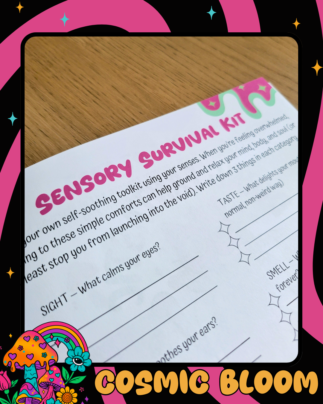 Sensory survival kit activity page