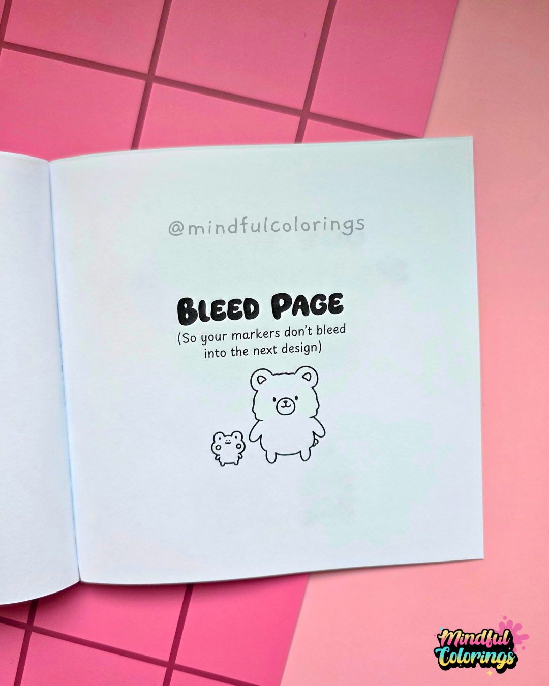 Marker bleed protection page included in Tiny Mishaps: A Chaotic Coloring Book to prevent alcohol markers from bleeding onto the next coloring page. Designed for marker-friendly coloring and creative relaxation.