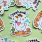 Collection of waterproof vinyl Yeehonk Goose stickers featuring a goose wearing a cowboy hat and pink bandana on a soft green background.