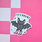 Cute Yeehaunt cowboy bat vinyl sticker wearing pink western boots by Mindful Colorings, an Edmonton, Alberta small business.